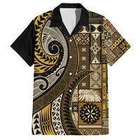 Vintage Samoa Siapo Mamanu Family Matching Puletasi and Hawaiian Shirt Gold Samoan Tapa Motif - Polynesian Pride