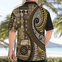 Vintage Samoa Siapo Mamanu Hawaiian Shirt Gold Samoan Tapa Motif LT9 - Polynesian Pride