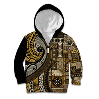 Vintage Samoa Siapo Mamanu Kid Hoodie Gold Samoan Tapa Motif LT9 Zip Hoodie Gold - Polynesian Pride
