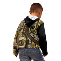 Vintage Samoa Siapo Mamanu Kid Hoodie Gold Samoan Tapa Motif LT9 - Polynesian Pride