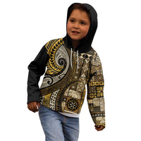 Vintage Samoa Siapo Mamanu Kid Hoodie Gold Samoan Tapa Motif LT9 - Polynesian Pride