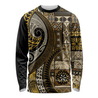 Vintage Samoa Siapo Mamanu Long Sleeve Shirt Gold Samoan Tapa Motif LT9 Unisex Gold - Polynesian Pride