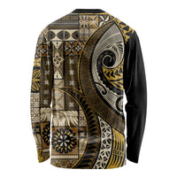 Vintage Samoa Siapo Mamanu Long Sleeve Shirt Gold Samoan Tapa Motif LT9 - Polynesian Pride