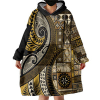 Vintage Samoa Siapo Mamanu Wearable Blanket Hoodie Gold Samoan Tapa Motif LT9 - Polynesian Pride