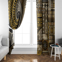 Vintage Samoa Siapo Mamanu Window Curtain Gold Samoan Tapa Motif - Polynesian Pride
