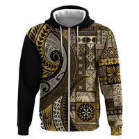 Vintage Samoa Siapo Mamanu Zip Hoodie Gold Samoan Tapa Motif - Polynesian Pride