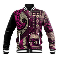 Vintage Samoa Siapo Mamanu Baseball Jacket Pink Samoan Tapa Motif LT9 Unisex Pink - Polynesian Pride
