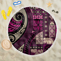 Vintage Samoa Siapo Mamanu Beach Blanket Pink Samoan Tapa Motif LT9 One Size 150cm Pink - Polynesian Pride
