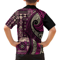 Vintage Samoa Siapo Mamanu Family Matching Off Shoulder Maxi Dress and Hawaiian Shirt Pink Samoan Tapa Motif - Polynesian Pride