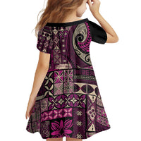 Vintage Samoa Siapo Mamanu Family Matching Short Sleeve Bodycon Dress and Hawaiian Shirt Pink Samoan Tapa Motif - Polynesian Pride