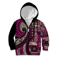 Vintage Samoa Siapo Mamanu Kid Hoodie Pink Samoan Tapa Motif LT9 Zip Hoodie Pink - Polynesian Pride