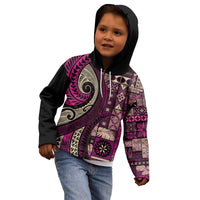 Vintage Samoa Siapo Mamanu Kid Hoodie Pink Samoan Tapa Motif LT9 - Polynesian Pride