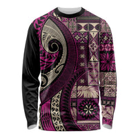 Vintage Samoa Siapo Mamanu Long Sleeve Shirt Pink Samoan Tapa Motif LT9 Unisex Pink - Polynesian Pride