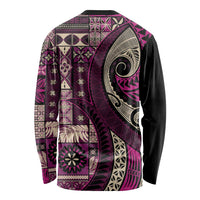 Vintage Samoa Siapo Mamanu Long Sleeve Shirt Pink Samoan Tapa Motif LT9 - Polynesian Pride