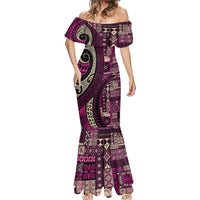 Vintage Samoa Siapo Mamanu Mermaid Dress Pink Samoan Tapa Motif - Polynesian Pride