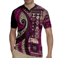 Vintage Samoa Siapo Mamanu Rugby Jersey Pink Samoan Tapa Motif LT9 - Polynesian Pride