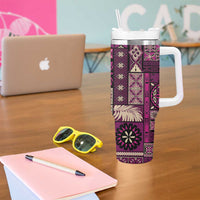 Vintage Samoa Siapo Mamanu Tumbler With Handle Pink Samoan Tapa Motif - Polynesian Pride