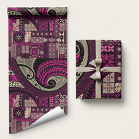 Vintage Samoa Siapo Mamanu Wrapping Paper Pink Samoan Tapa Motif LT9 58" × 23" Pink - Polynesian Pride