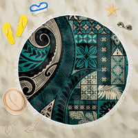 Vintage Samoa Siapo Mamanu Beach Blanket Teal Samoan Tapa Motif LT9 One Size 150cm Teal - Polynesian Pride
