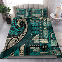 Vintage Samoa Siapo Mamanu Bedding Set Teal Samoan Tapa Motif - Polynesian Pride