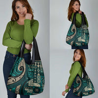 Vintage Samoa Siapo Mamanu Grocery Bag Teal Samoan Tapa Motif LT9 - Polynesian Pride
