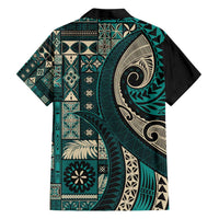 Vintage Samoa Siapo Mamanu Hawaiian Shirt Teal Samoan Tapa Motif LT9 - Polynesian Pride