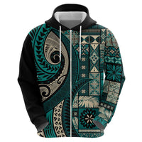 Vintage Samoa Siapo Mamanu Hoodie Teal Samoan Tapa Motif - Polynesian Pride