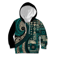 Vintage Samoa Siapo Mamanu Kid Hoodie Teal Samoan Tapa Motif LT9 Hoodie Teal - Polynesian Pride
