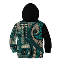 Vintage Samoa Siapo Mamanu Kid Hoodie Teal Samoan Tapa Motif LT9 - Polynesian Pride