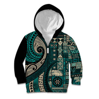 Vintage Samoa Siapo Mamanu Kid Hoodie Teal Samoan Tapa Motif LT9 Zip Hoodie Teal - Polynesian Pride