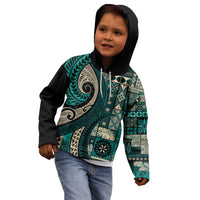Vintage Samoa Siapo Mamanu Kid Hoodie Teal Samoan Tapa Motif LT9 - Polynesian Pride