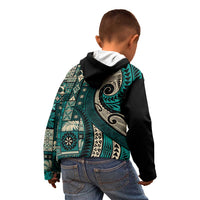 Vintage Samoa Siapo Mamanu Kid Hoodie Teal Samoan Tapa Motif LT9 - Polynesian Pride
