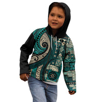 Vintage Samoa Siapo Mamanu Kid Hoodie Teal Samoan Tapa Motif LT9 - Polynesian Pride