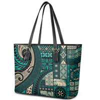 Vintage Samoa Siapo Mamanu Leather Tote Bag Teal Samoan Tapa Motif - Polynesian Pride