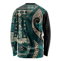 Vintage Samoa Siapo Mamanu Long Sleeve Shirt Teal Samoan Tapa Motif LT9 - Polynesian Pride