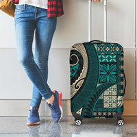 Vintage Samoa Siapo Mamanu Luggage Cover Teal Samoan Tapa Motif - Polynesian Pride
