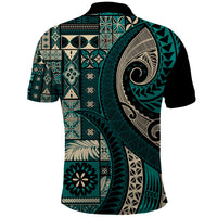 Vintage Samoa Siapo Mamanu Polo Shirt Teal Samoan Tapa Motif - Polynesian Pride