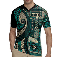 Vintage Samoa Siapo Mamanu Rugby Jersey Teal Samoan Tapa Motif LT9 - Polynesian Pride