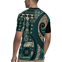 Vintage Samoa Siapo Mamanu Rugby Jersey Teal Samoan Tapa Motif LT9 - Polynesian Pride