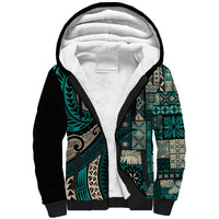 Vintage Samoa Siapo Mamanu Sherpa Hoodie Teal Samoan Tapa Motif LT9 Unisex Teal - Polynesian Pride