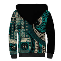 Vintage Samoa Siapo Mamanu Sherpa Hoodie Teal Samoan Tapa Motif LT9 - Polynesian Pride