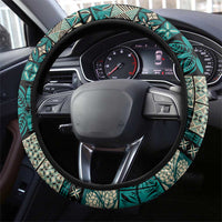 Vintage Samoa Siapo Mamanu Steering Wheel Cover Teal Samoan Tapa Motif LT9 - Polynesian Pride