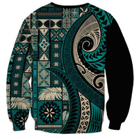 Vintage Samoa Siapo Mamanu Sweatshirt Teal Samoan Tapa Motif LT9 - Polynesian Pride