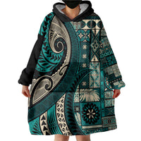 Vintage Samoa Siapo Mamanu Wearable Blanket Hoodie Teal Samoan Tapa Motif LT9 - Polynesian Pride