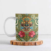 Hawaii Tiki Mask Personalized Ceramic Mug Mele Kalikimaka i Iulai! LT9 Green - Polynesian Pride