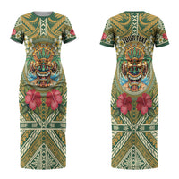 Hawaii Tiki Mask Personalized Couples Matching Short Sleeve Bodycon Dress and Long Sleeve Button Shirt Mele Kalikimaka i Iulai! LT9 - Polynesian Pride