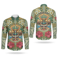 Hawaii Tiki Mask Personalized Couples Matching Tank Maxi Dress and Long Sleeve Button Shirt Mele Kalikimaka i Iulai! LT9 - Polynesian Pride