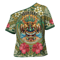 Hawaii Tiki Mask Personalized Cross Shoulder Shirt Mele Kalikimaka i Iulai!