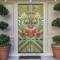 Hawaii Tiki Mask Personalized Door Cover Mele Kalikimaka i Iulai! LT9 Green - Polynesian Pride