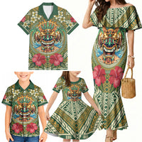 Hawaii Tiki Mask Personalized Family Matching Mermaid Dress and Hawaiian Shirt Mele Kalikimaka i Iulai! LT9 - Polynesian Pride